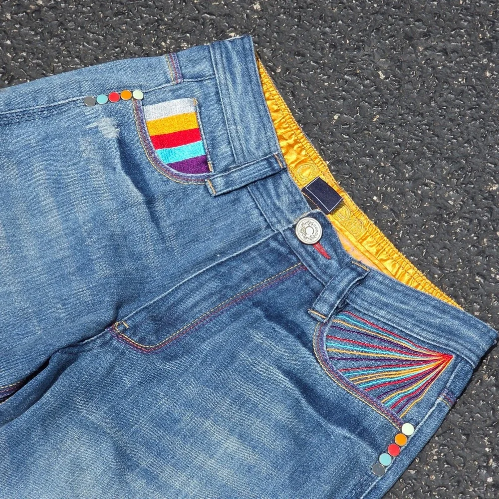 Coogi Mens Blue Denim Embroidered Streetwear Shorts W32 Made in USA Eagle Logo